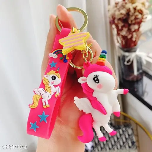 Pink Flying Unicorn Keychain | Model A | 3D Lanyard Keychain With Charms | Silicone |