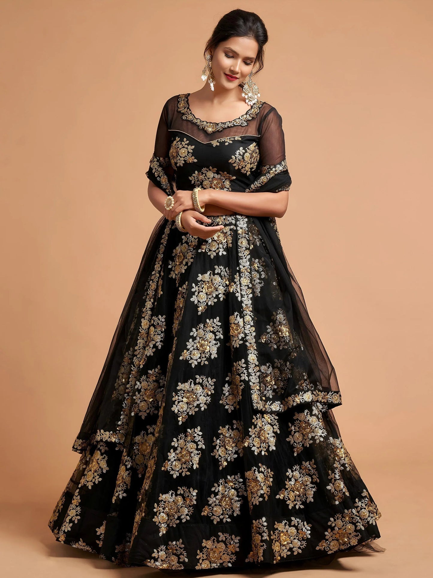 Tulsi Art Awesome Black Zari Embroidery Net Party Wear Lehenga Choli