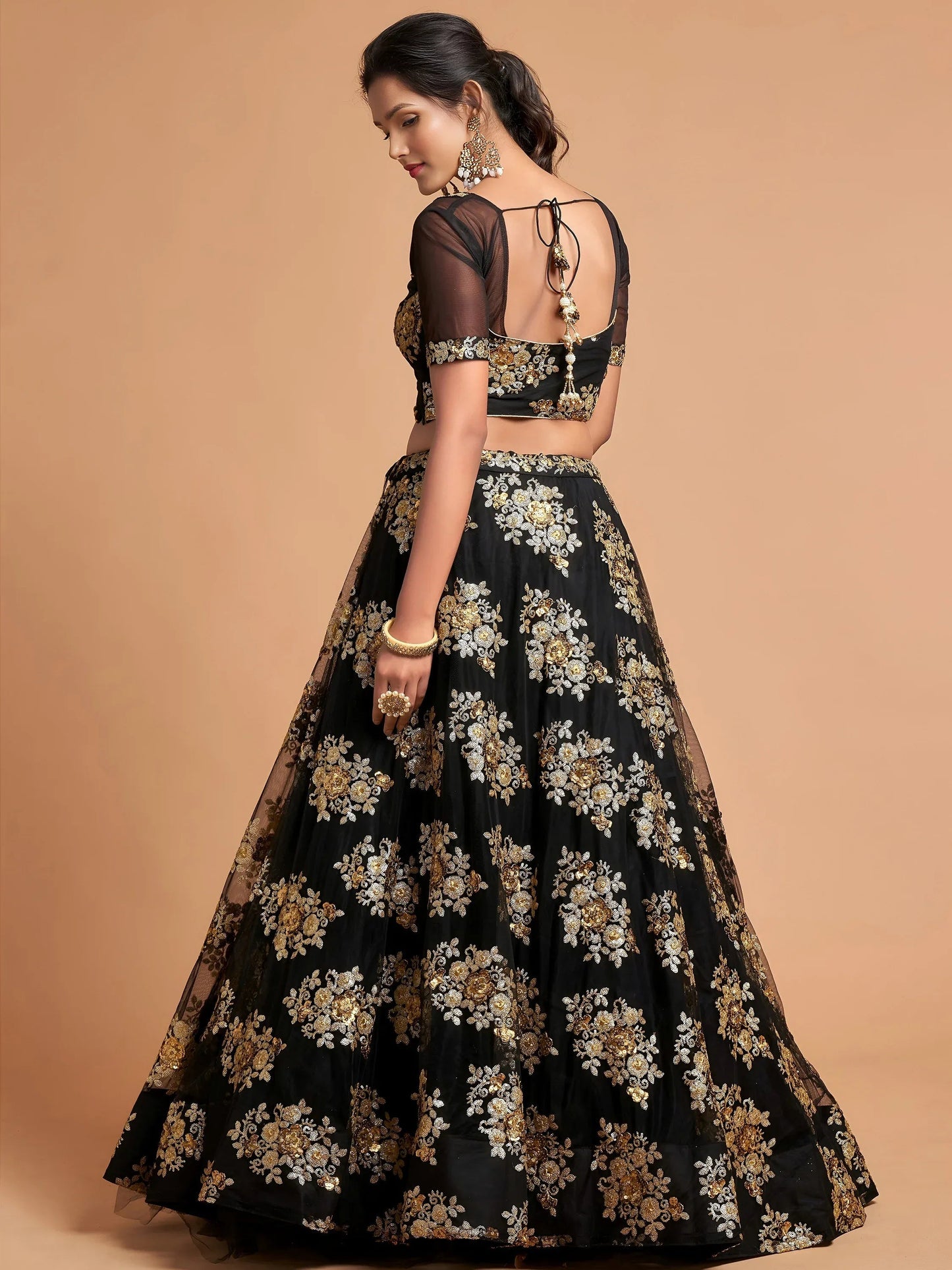 Tulsi Art Awesome Black Zari Embroidery Net Party Wear Lehenga Choli