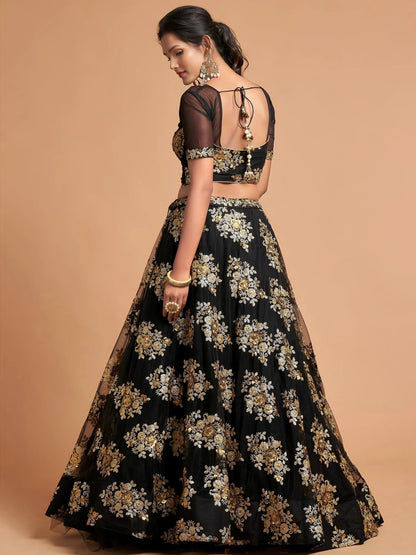 Tulsi Art Awesome Black Zari Embroidery Net Party Wear Lehenga Choli