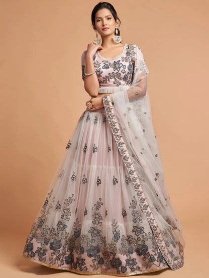 Tulsi Art Brilliant Grey Zari Embroidered Net Party Wear Lehenga Choli