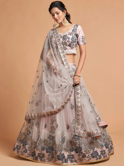 Tulsi Art Brilliant Grey Zari Embroidered Net Party Wear Lehenga Choli
