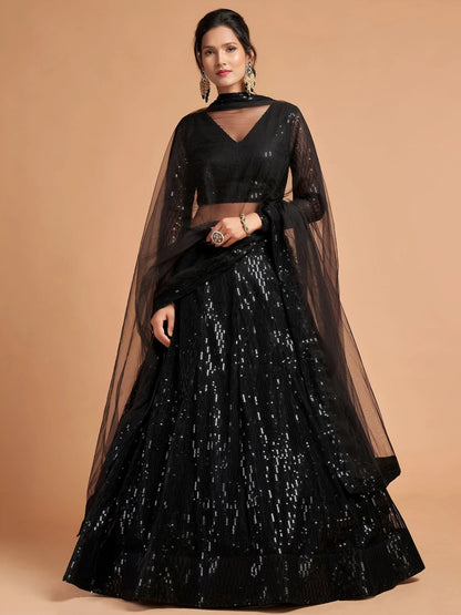 Tulsi Art Stunning Black Thread Embroidered Net Party Wear Lehenga Choli