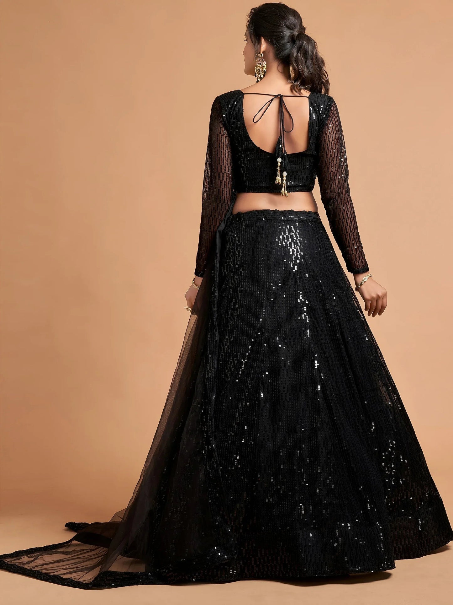 Tulsi Art Stunning Black Thread Embroidered Net Party Wear Lehenga Choli