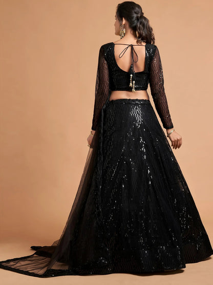 Tulsi Art Stunning Black Thread Embroidered Net Party Wear Lehenga Choli