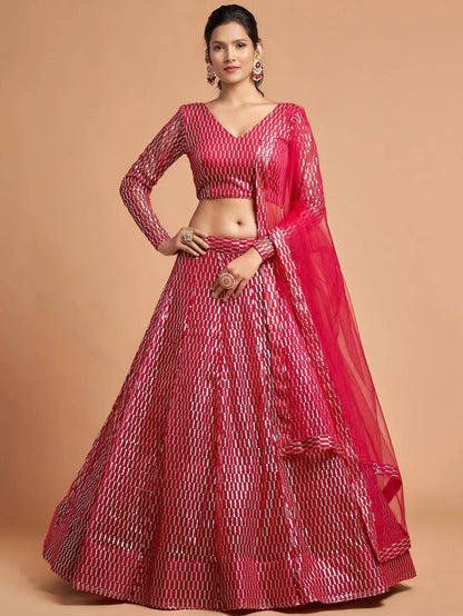 Tulsi Art Hot Pink Thread Embroidered Net Party Wear Lehenga Choli