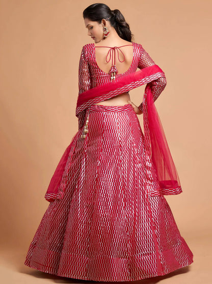 Tulsi Art Hot Pink Thread Embroidered Net Party Wear Lehenga Choli