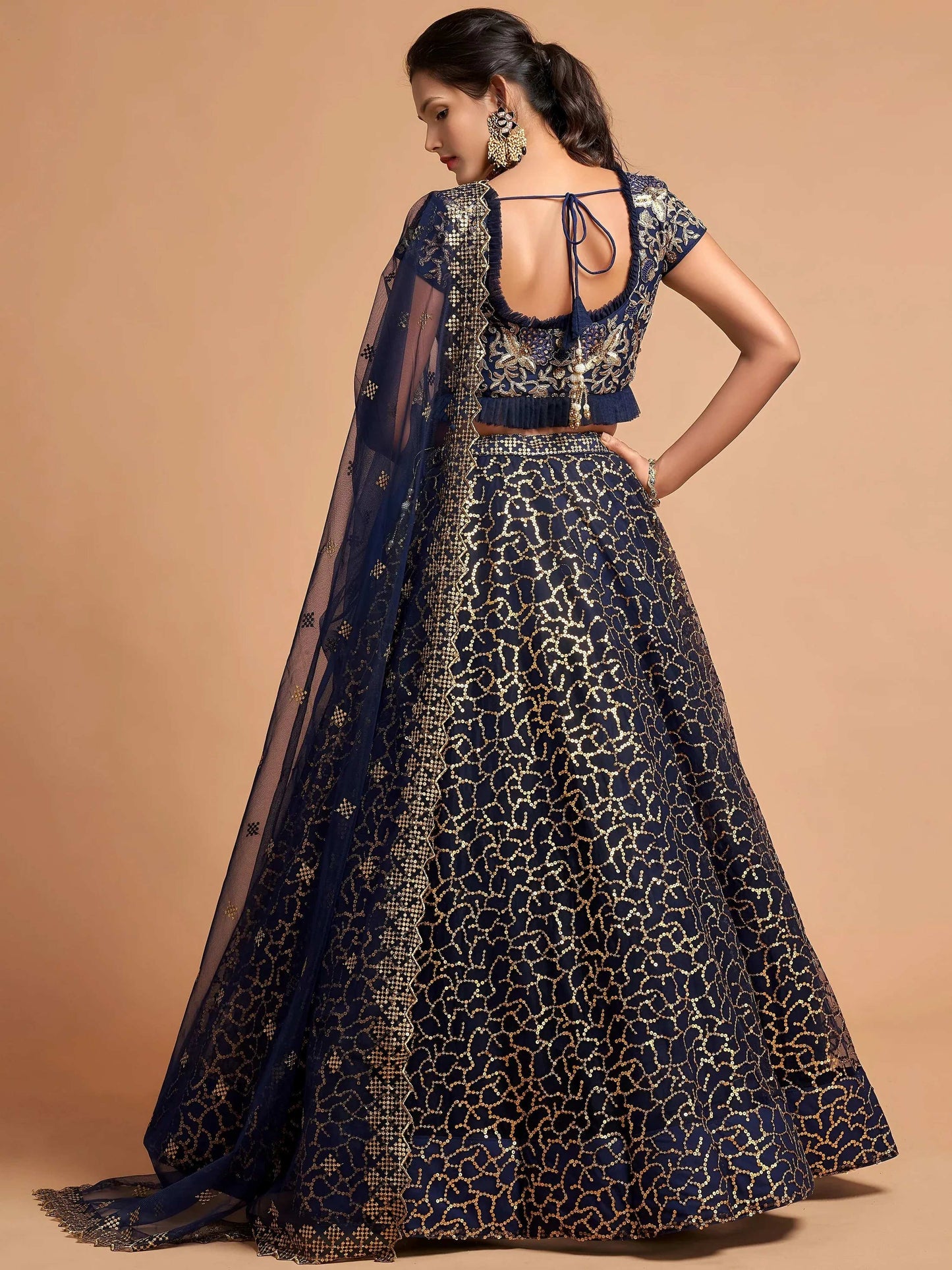 Tulsi Art Navy Blue Thread Embroidered Net Wedding Wear Lehenga Choli