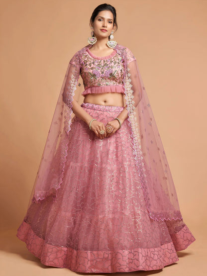 Tulsi Art Blush Pink Dori Thread Embroidered Net Wedding Lehenga Choli