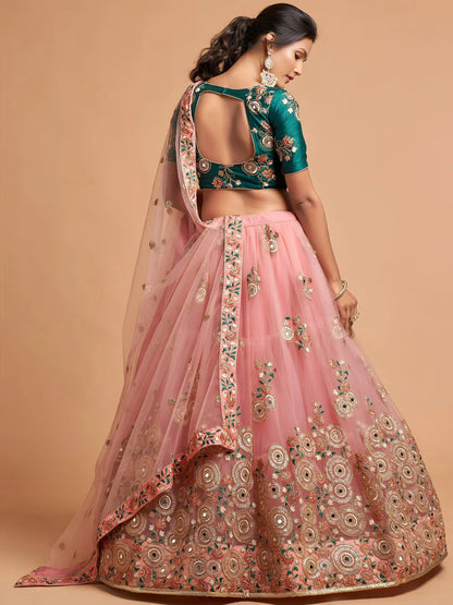 Tulsi Art Peach Thread Embroidered Net Party Wear Lehenga Choli