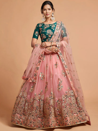 Tulsi Art Peach Thread Embroidered Net Party Wear Lehenga Choli