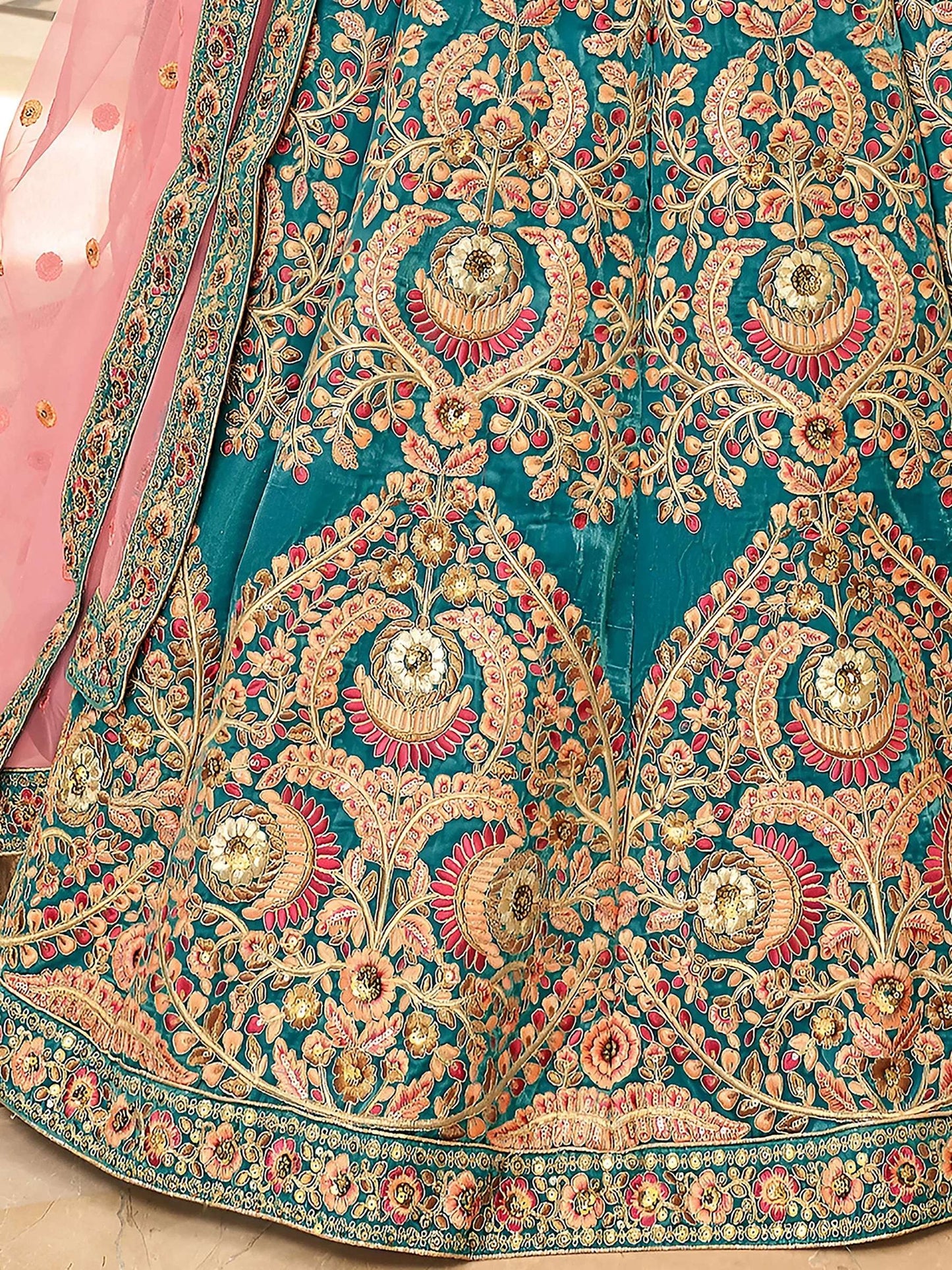 Tulsi Art Ravishing Teal Blue Heavy Embroidered Velvet Bridesmaid Lehenga Choli