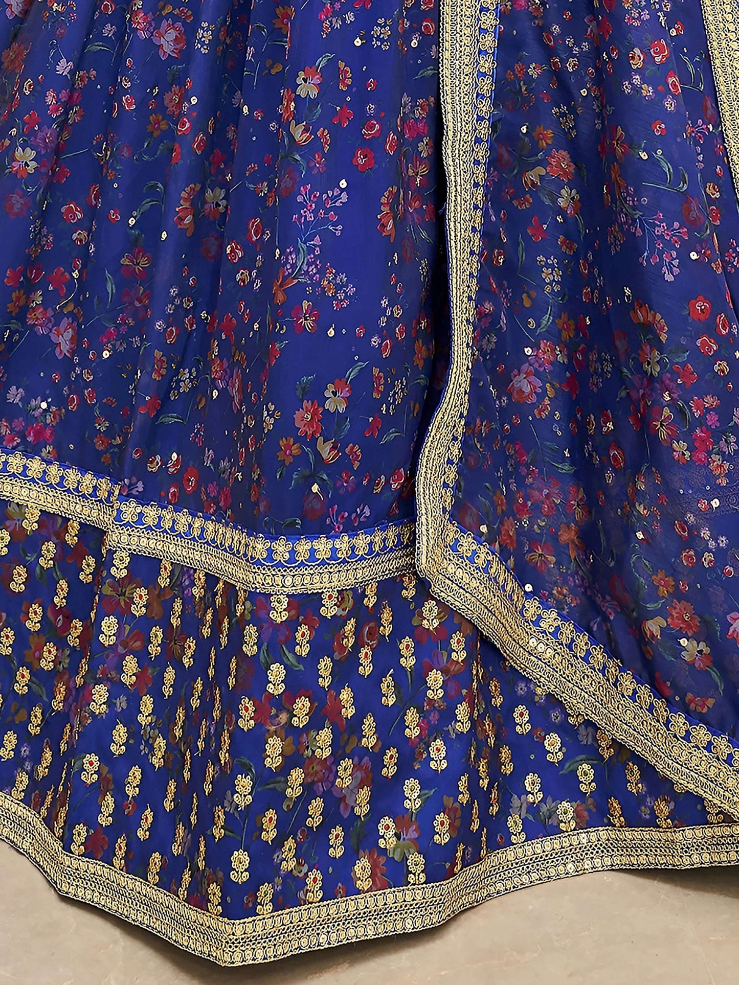 Tulsi Art Wondrous Blue Digital Printed Organza Engagement Wear Lehenga Choli