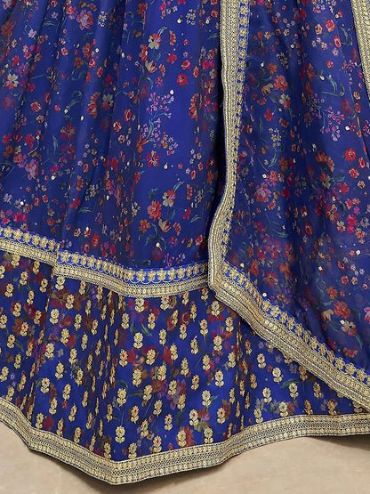 Tulsi Art Wondrous Blue Digital Printed Organza Engagement Wear Lehenga Choli