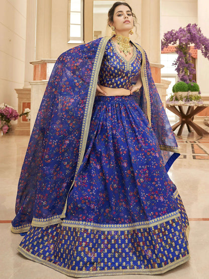 Tulsi Art Wondrous Blue Digital Printed Organza Engagement Wear Lehenga Choli