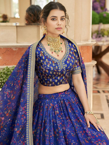 Tulsi Art Wondrous Blue Digital Printed Organza Engagement Wear Lehenga Choli