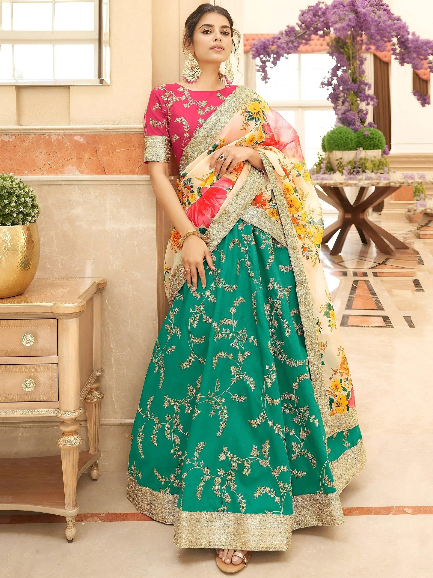 Tulsi Art Enthralling Green Sequins Work Art Silk Sangeet Wear Lehenga Choli