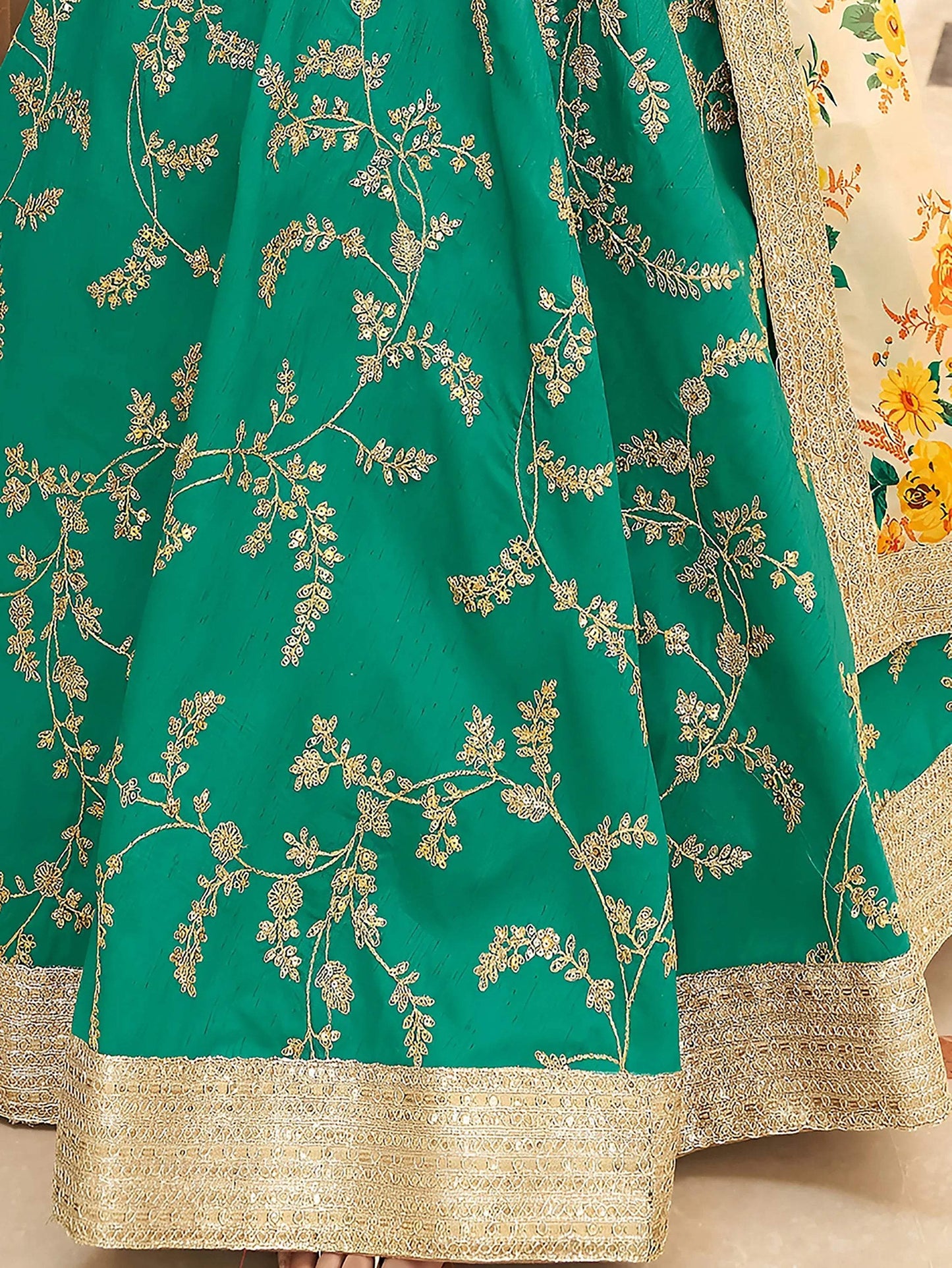 Tulsi Art Enthralling Green Sequins Work Art Silk Sangeet Wear Lehenga Choli