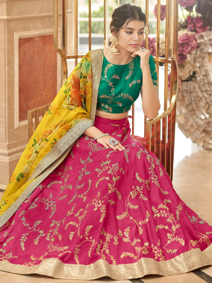 Tulsi Art Fascinating Pink Sequins Work Art Silk Lehenga Choli With Dupatta