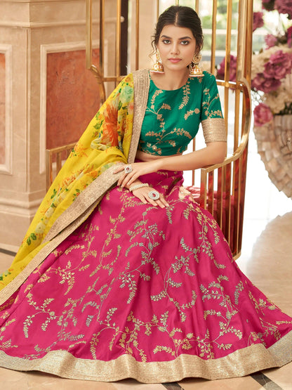 Tulsi Art Fascinating Pink Sequins Work Art Silk Lehenga Choli With Dupatta