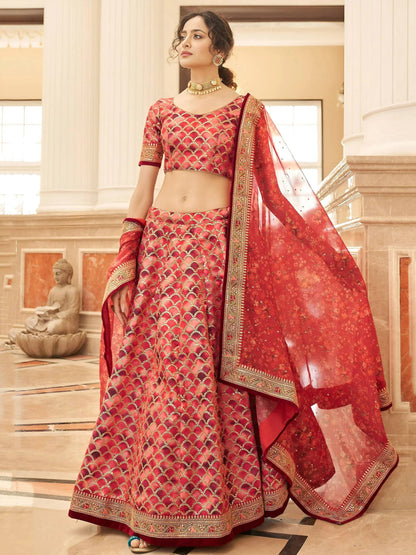 Tulsi Art Astonishing Red Embroidered Art Silk Bridesmaid Lehenga Choli