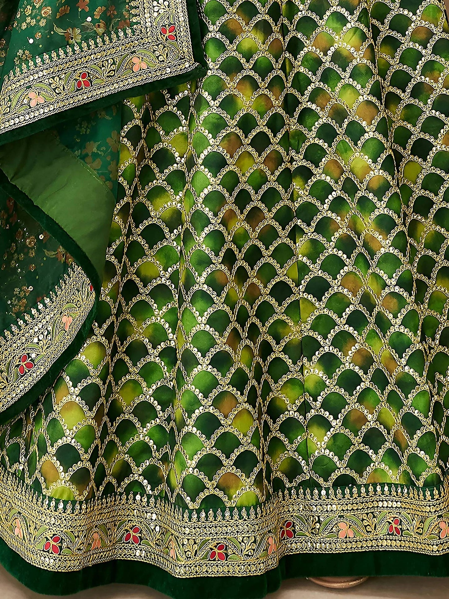 Tulsi Art Marvelous Green Embroidered Art Silk Engagement Wear Lehenga Choli