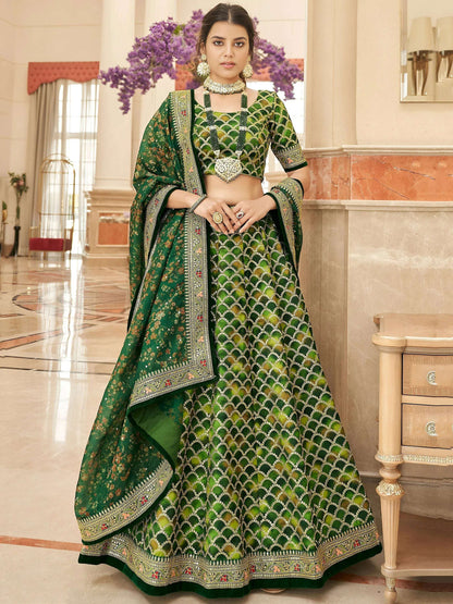 Tulsi Art Marvelous Green Embroidered Art Silk Engagement Wear Lehenga Choli