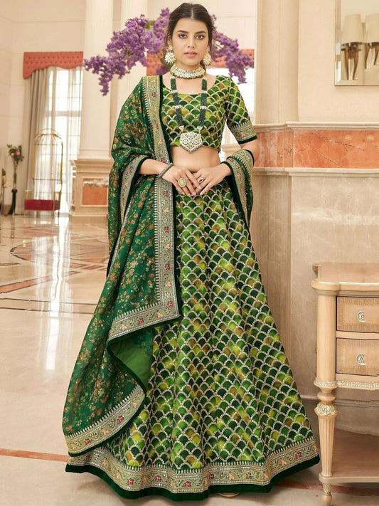 Tulsi Art Marvelous Green Embroidered Art Silk Engagement Wear Lehenga Choli