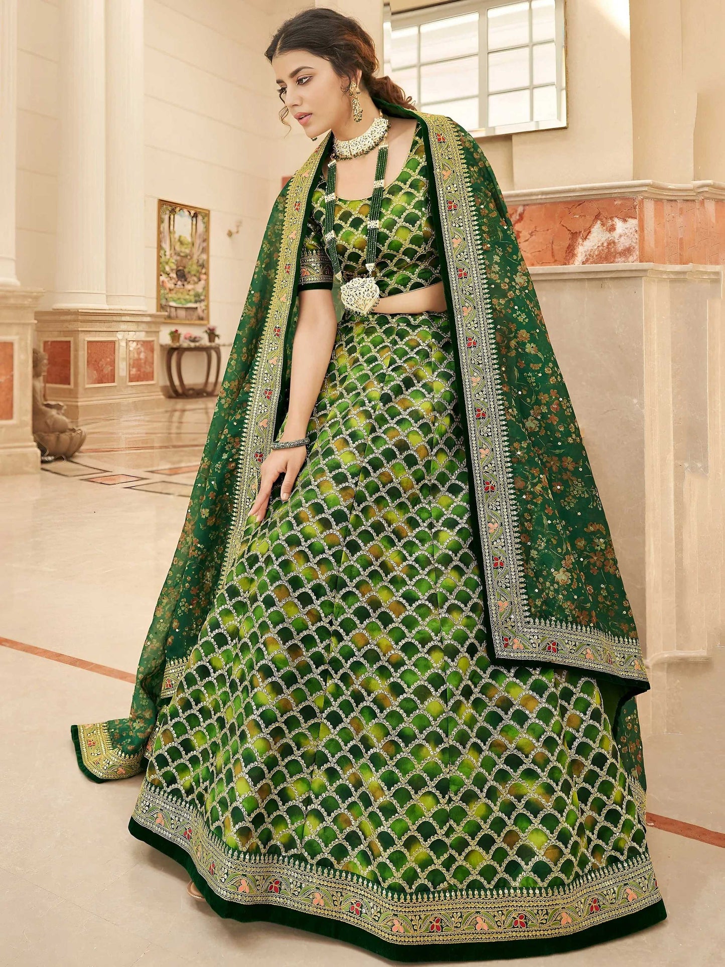 Tulsi Art Marvelous Green Embroidered Art Silk Engagement Wear Lehenga Choli