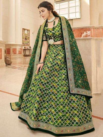 Tulsi Art Marvelous Green Embroidered Art Silk Engagement Wear Lehenga Choli