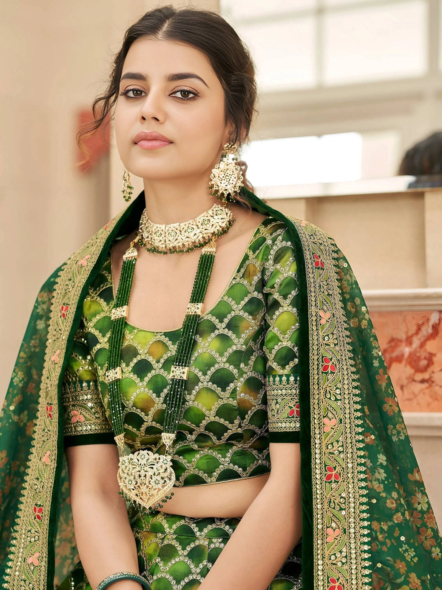 Tulsi Art Marvelous Green Embroidered Art Silk Engagement Wear Lehenga Choli