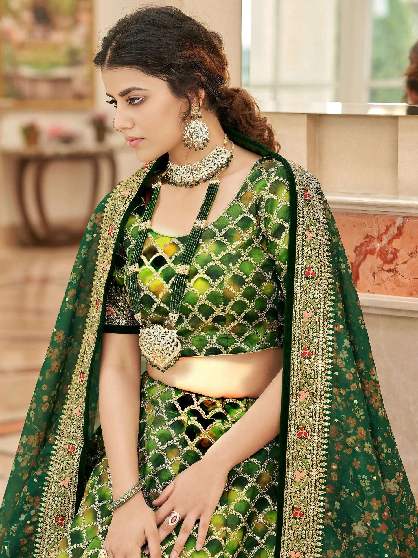 Tulsi Art Marvelous Green Embroidered Art Silk Engagement Wear Lehenga Choli