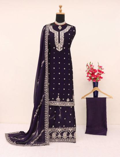 Anaita Violet Heavy Vichitra Silk Suit With Sequence & Multi Work