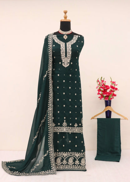 Anaita Green Heavy Vichitra Silk Suit With Sequence & Multi Work