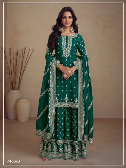 Anaita Green Heavy Vichitra Silk Suit With Sequence & Multi Work