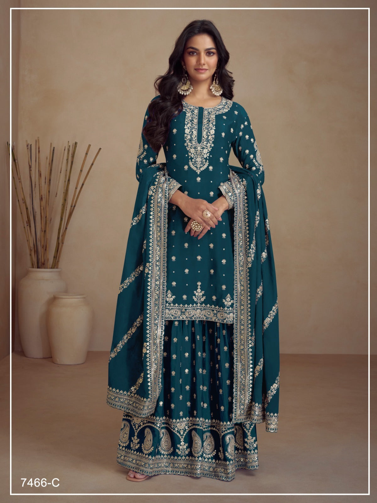 Anaita Teal Heavy Vichitra Silk Suit With Sequence & Multi Work