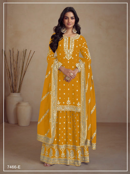 Anaita Yellow Heavy Vichitra Silk Suit With Sequence & Multi Work