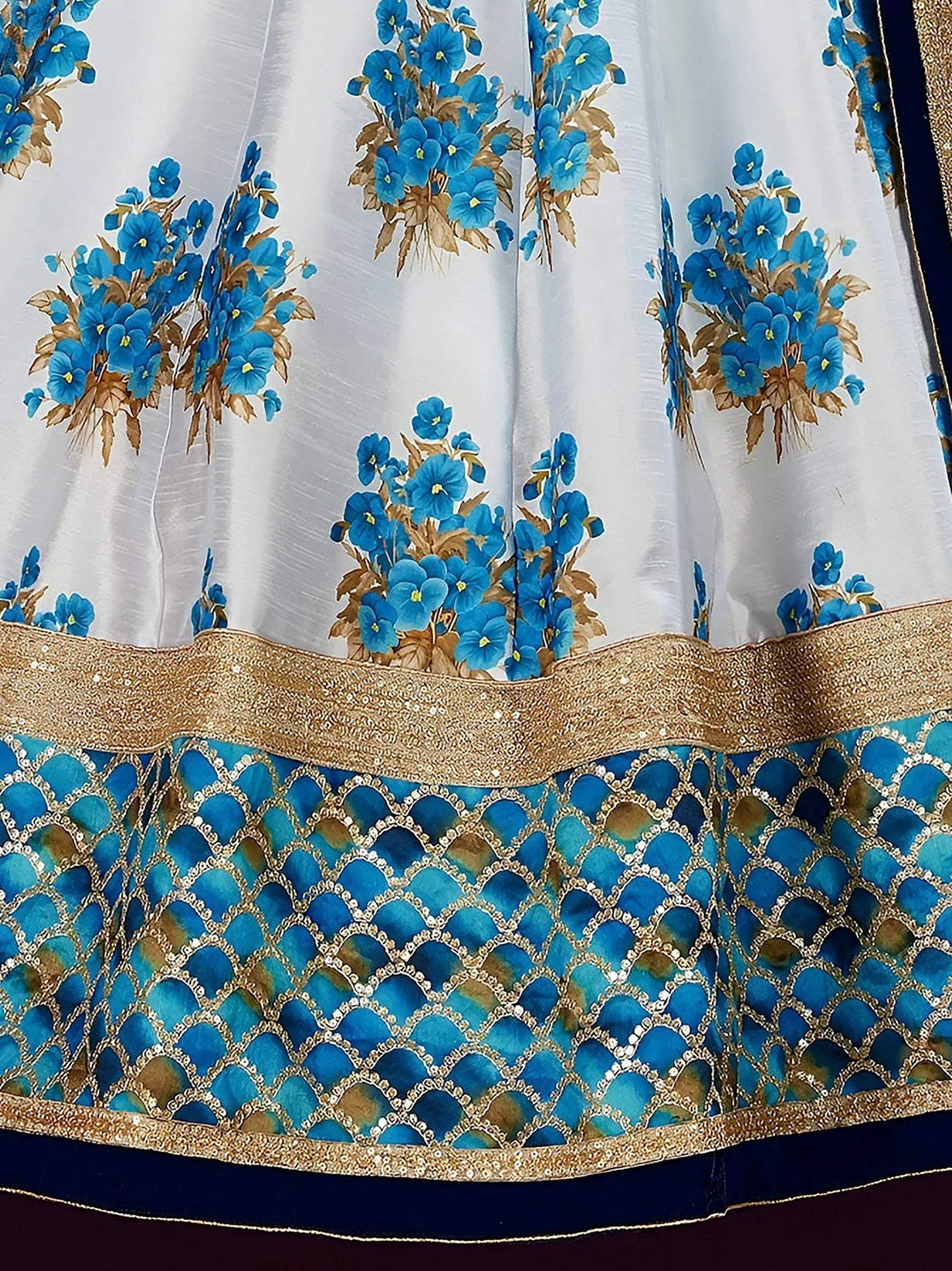 Tulsi Art Attractive White Floral Print Banglori Silk Wedding Lehenga Choli