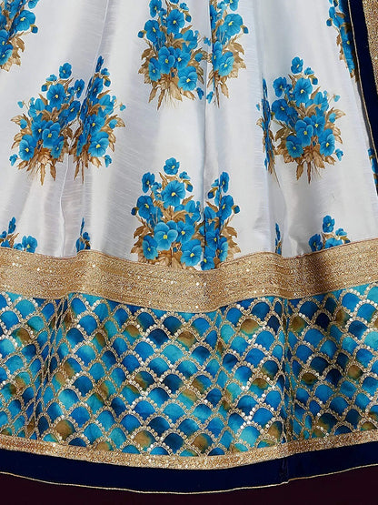 Tulsi Art Attractive White Floral Print Banglori Silk Wedding Lehenga Choli