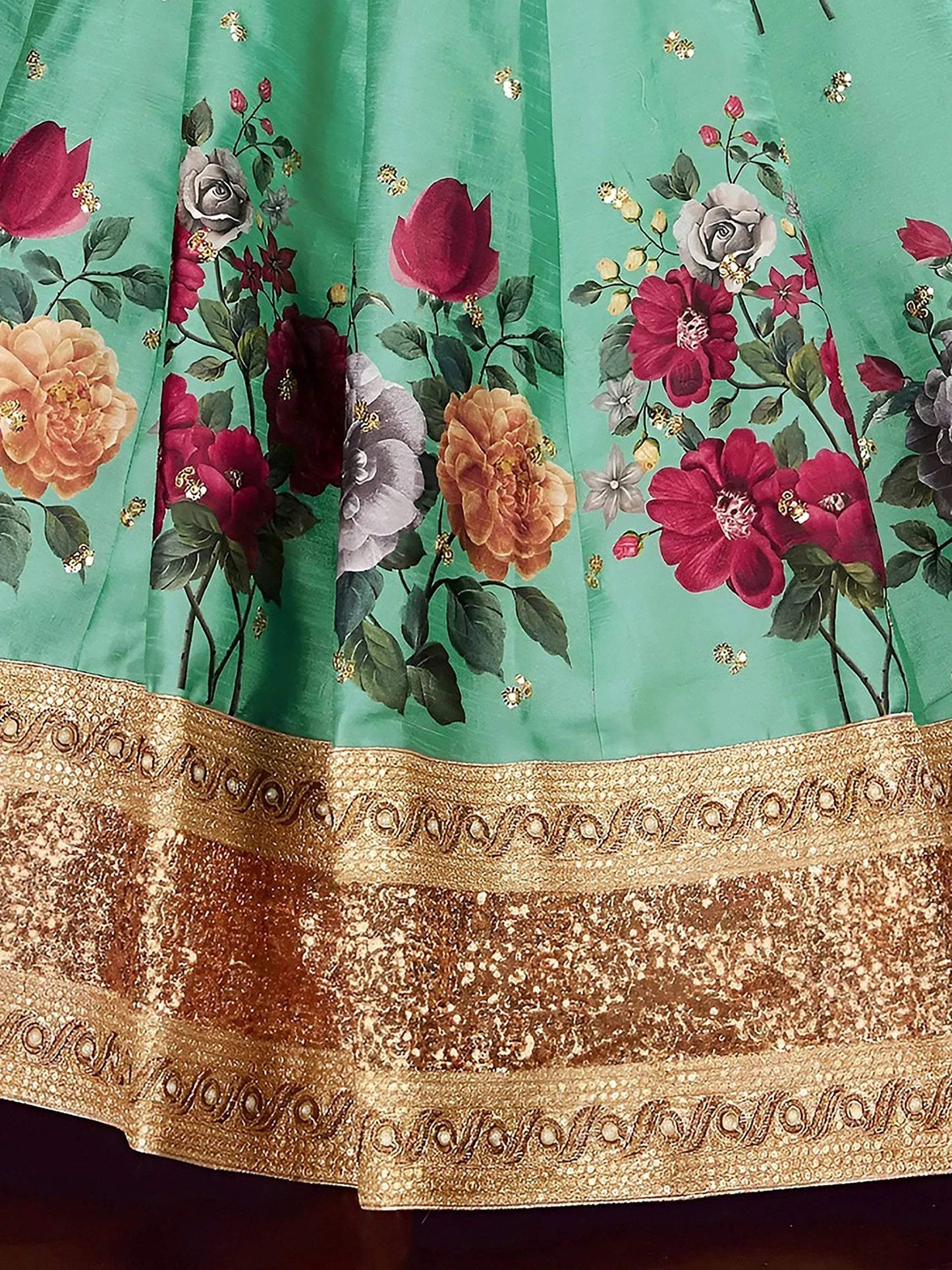 Tulsi Art Green Floral Printed Banglori Silk Bridal Lehenga Choli With Dupatta