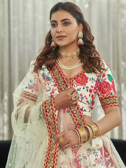 Tulsi Art Capricious Off-White Floral Printed Art Silk Lehenga Choli