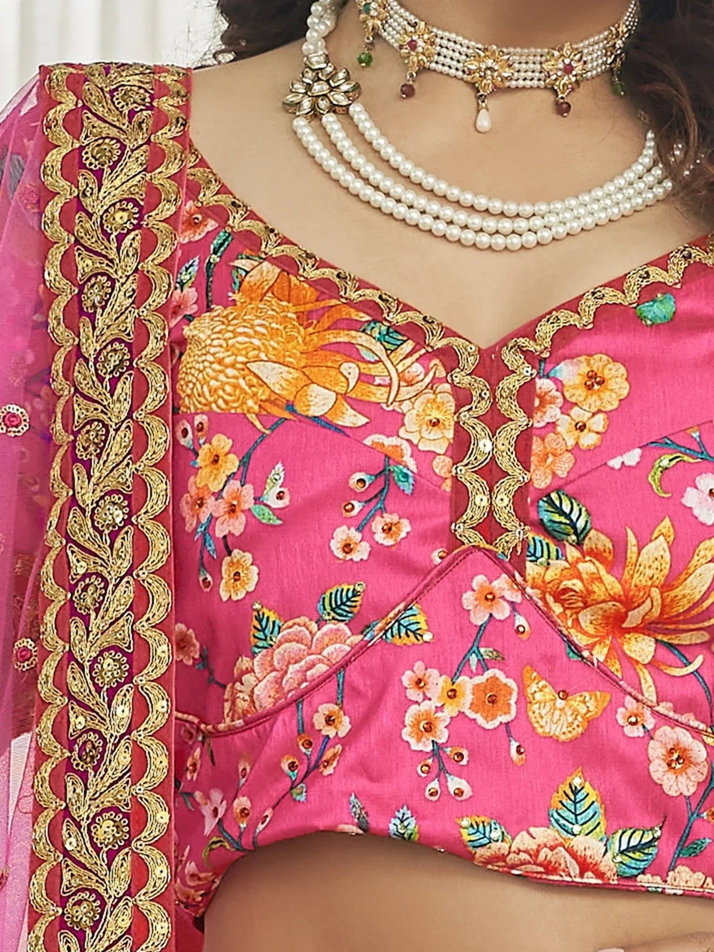 Tulsi Art Marvelous Deep Pink Floral Printed Art Silk Lehenga Choli With Dupatta