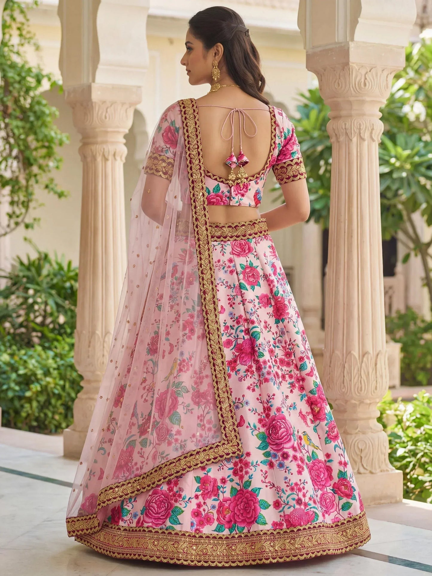 Tulsi Art Captivating Light Pink Floral Printed Silk Festival Wear Lehenga Choli