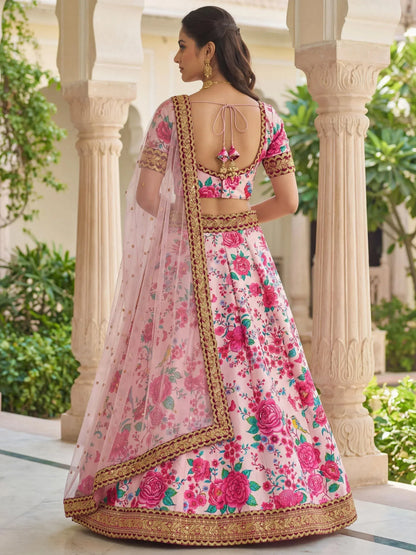 Tulsi Art Captivating Light Pink Floral Printed Silk Festival Wear Lehenga Choli