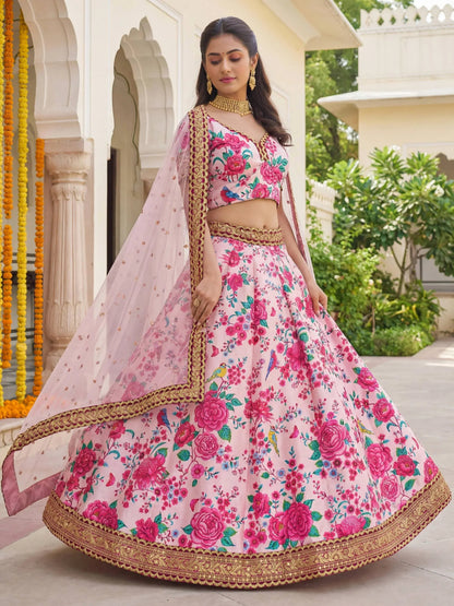 Tulsi Art Captivating Light Pink Floral Printed Silk Festival Wear Lehenga Choli