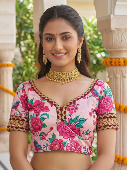 Tulsi Art Captivating Light Pink Floral Printed Silk Festival Wear Lehenga Choli