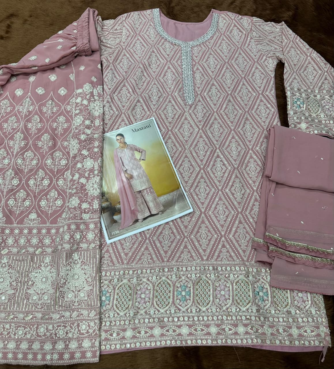 Anaita Pink Georgette Stitched Suit With Embroidery & Sequence Work