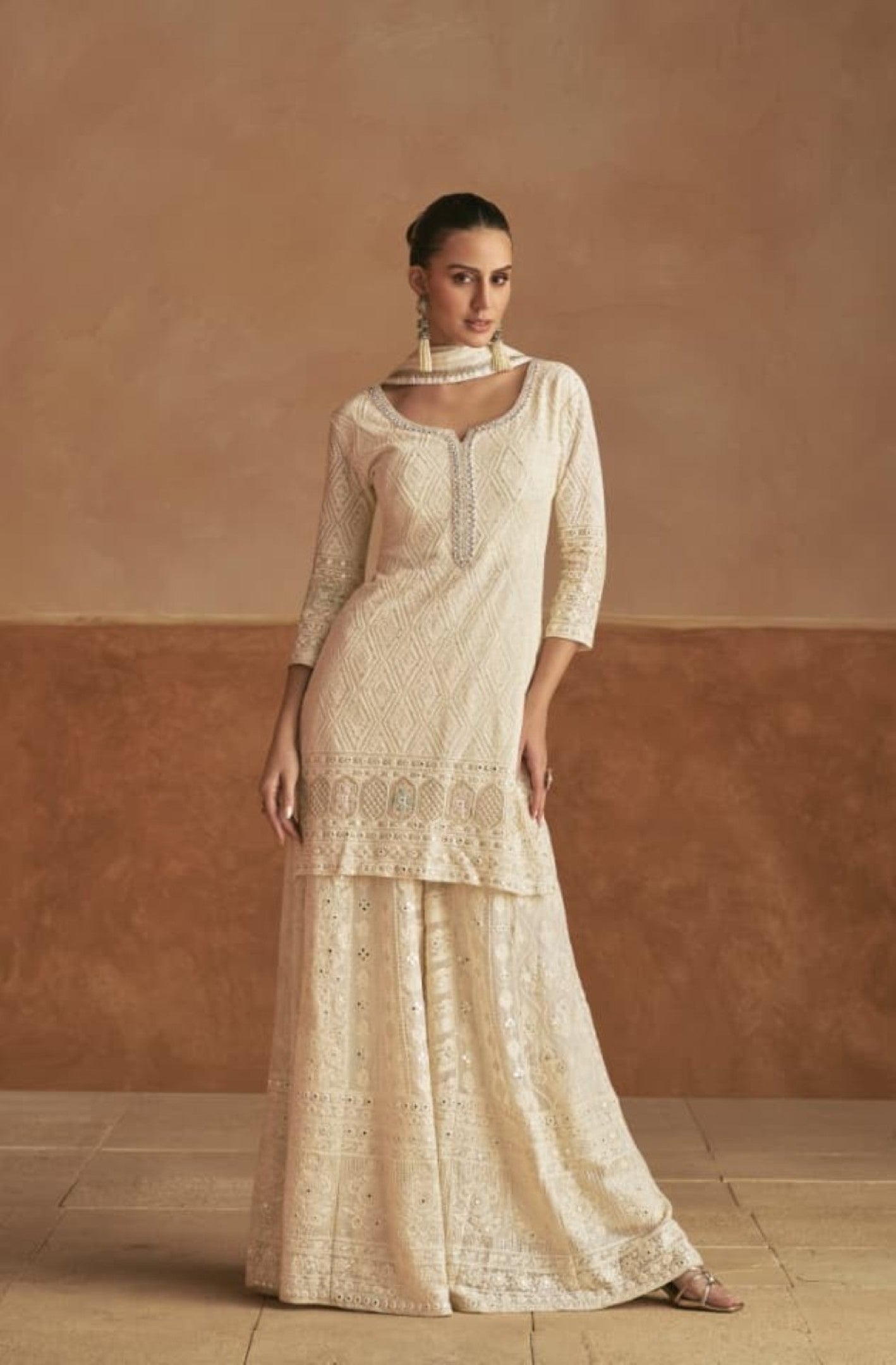 Anaita Cream Georgette Stitched Suit With Embroidery & Sequence Work