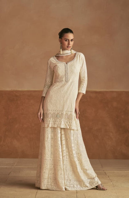 Anaita Cream Georgette Stitched Suit With Embroidery & Sequence Work