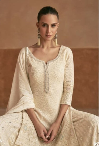 Anaita Cream Georgette Stitched Suit With Embroidery & Sequence Work